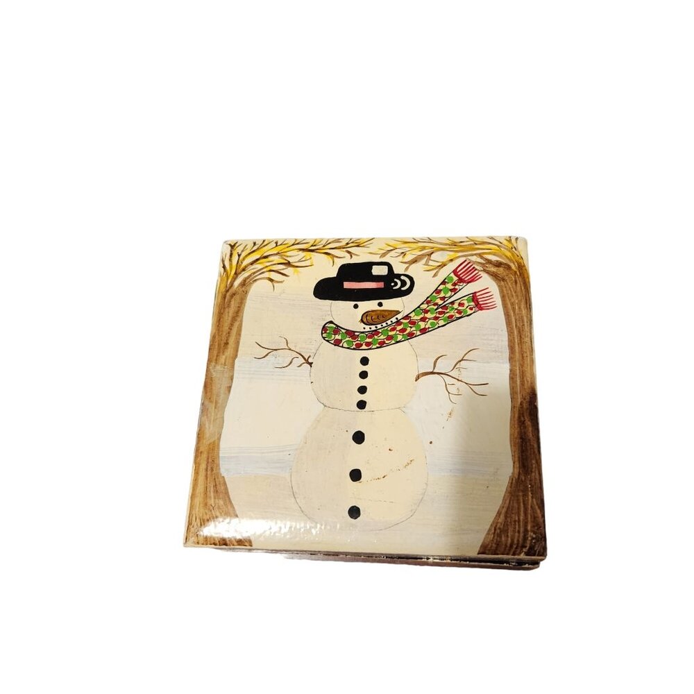 Hand Painted Snowman Coaster Set With Box By The Foreside Company